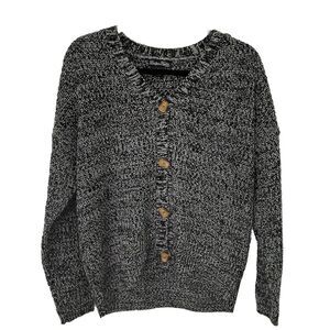 Evelyn Taylor Womens Large Long Sleeve Button Down Knit Sweater Black White